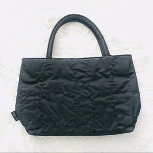 Vintage Esprit Black Floral Eyelet Mini Handbag Lunch Tote Bag